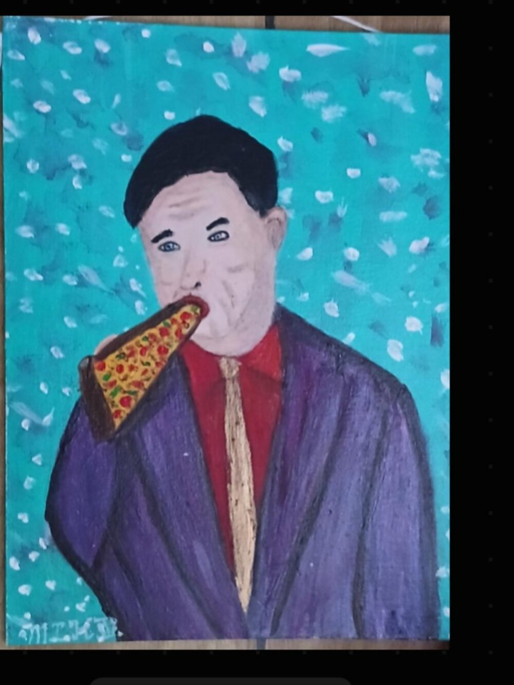 acrylic painting by The Chef Dr. Heaton. "Pizza Face"